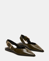 SHAY Olive Leather Pointed-Toe Slingback Ballet Women's Flat | Steve Madden US
