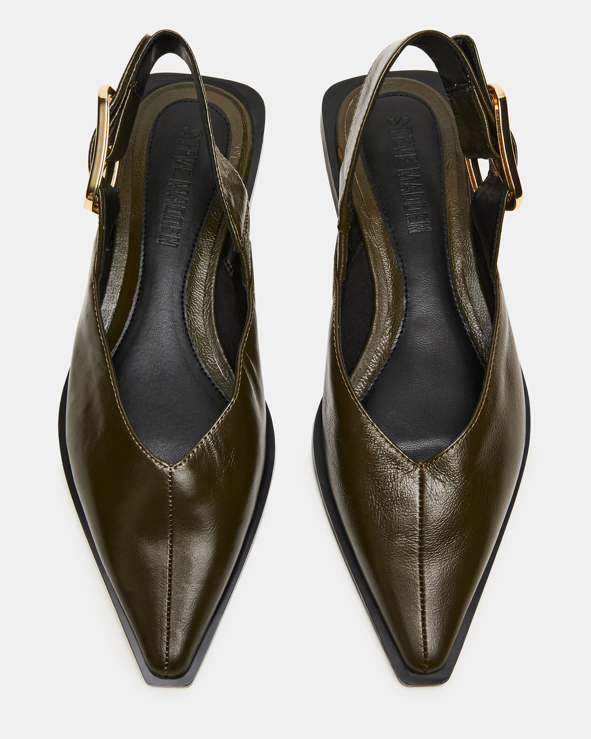 SHAY Olive Leather Pointed-Toe Slingback Ballet Women's Flat | Steve Madden US
