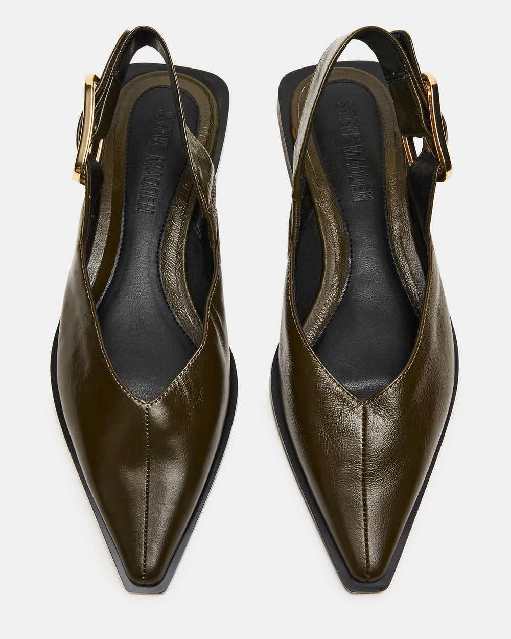 SHAY Olive Leather Pointed-Toe Slingback Ballet Women's Flat | Steve Madden US