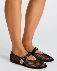 LUCIA Black Mesh Mary Jane Ballet Women's Flat | Steve Madden Sale