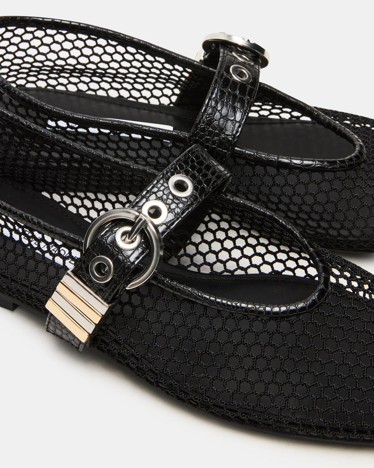 LUCIA Black Mesh Mary Jane Ballet Women's Flat | Steve Madden Sale