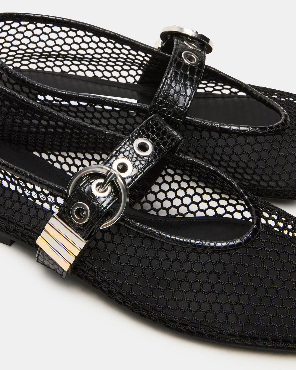 LUCIA Black Mesh Mary Jane Ballet Women's Flat | Steve Madden Sale