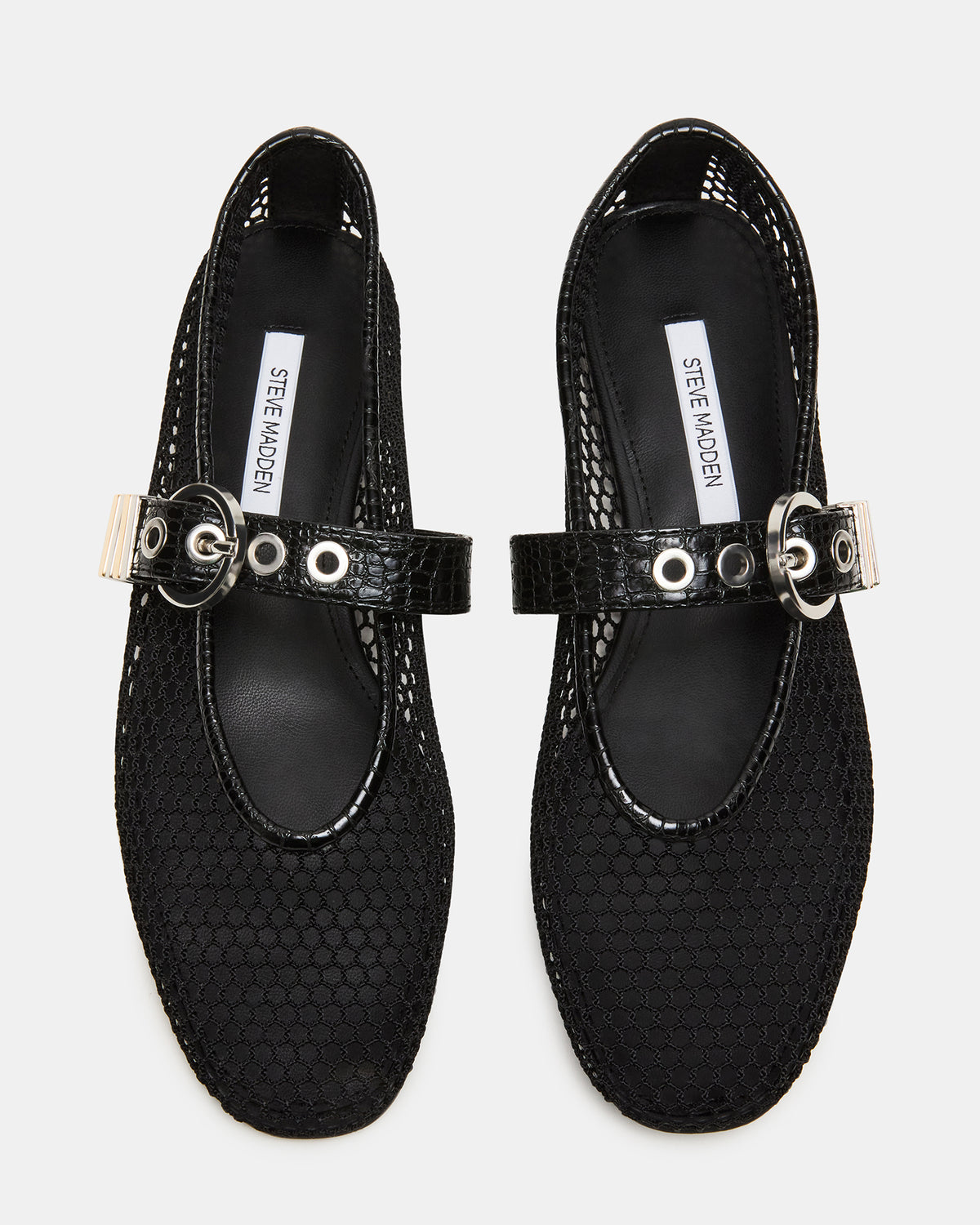 LUCIA Black Mesh Mary Jane Ballet Women's Flat | Steve Madden Sale
