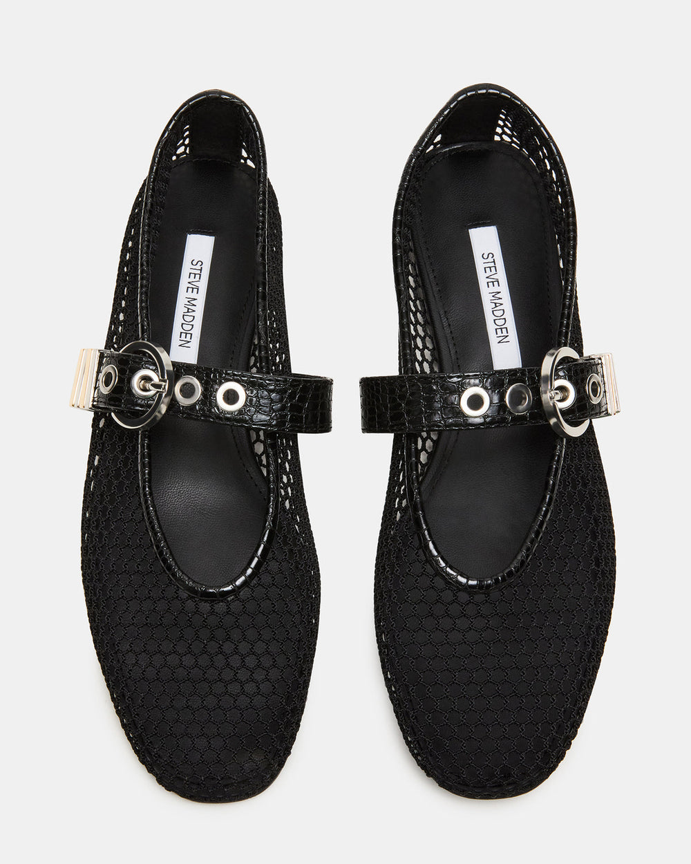 LUCIA Black Mesh Mary Jane Ballet Women's Flat | Steve Madden Sale