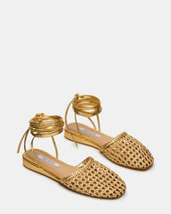 FLUTTER Gold Woven Mule Leg-Ties Strappy Women's Flat | Steve Madden for Sale