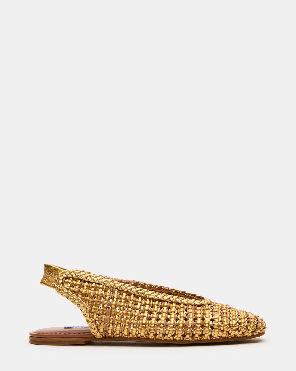 RUMI Gold Leather Woven Slingback Round-Toe Women's Flat | Steve Madden US