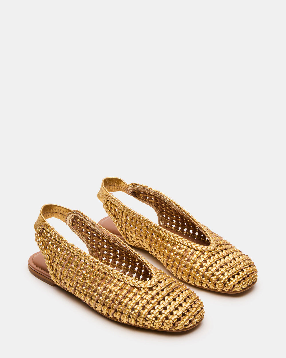 RUMI Gold Leather Woven Slingback Round-Toe Women's Flat | Steve Madden US