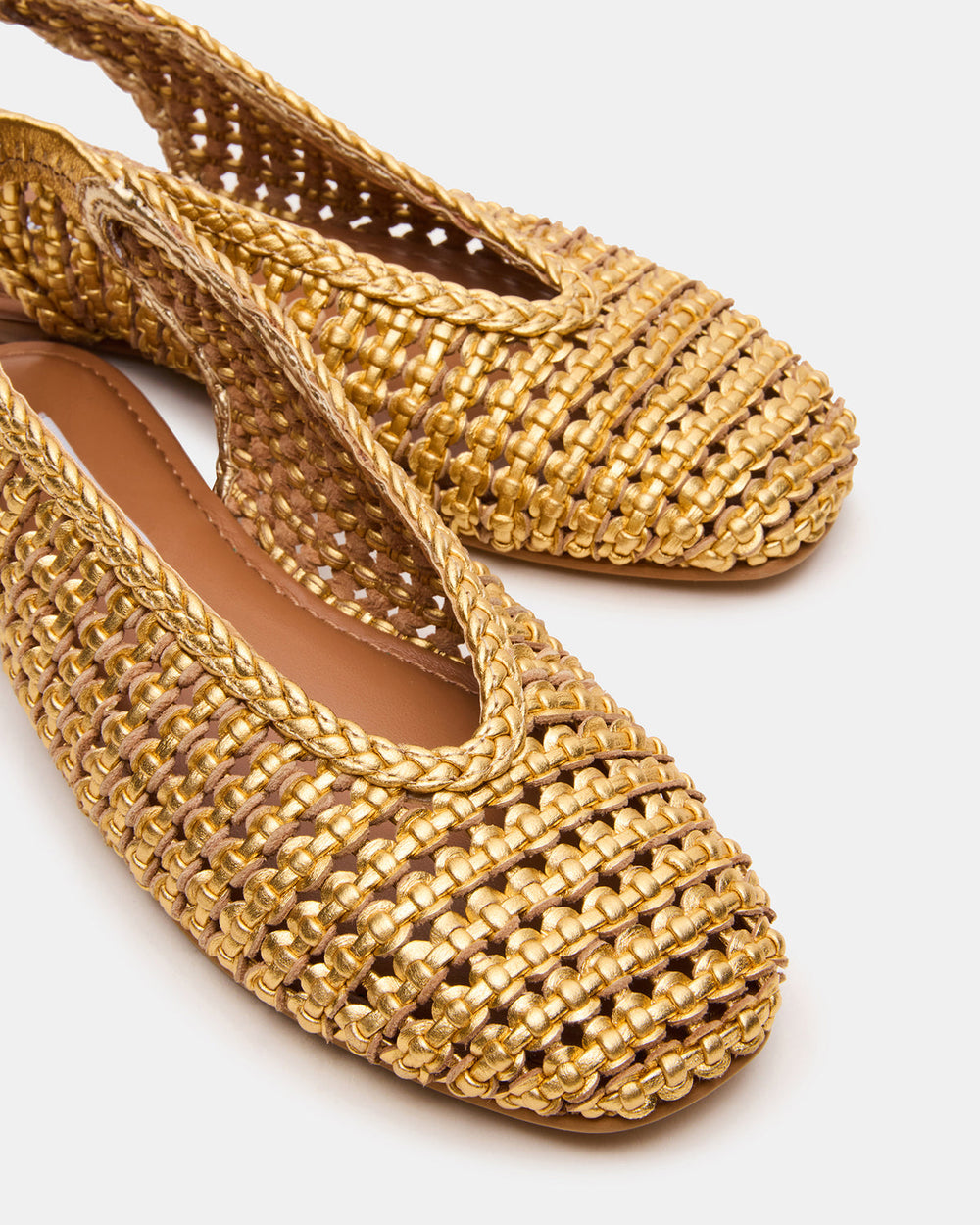 RUMI Gold Leather Woven Slingback Round-Toe Women's Flat | Steve Madden US
