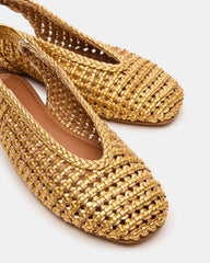 RUMI Gold Leather Woven Slingback Round-Toe Women's Flat | Steve Madden US
