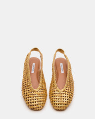 RUMI Gold Leather Woven Slingback Round-Toe Women's Flat | Steve Madden US