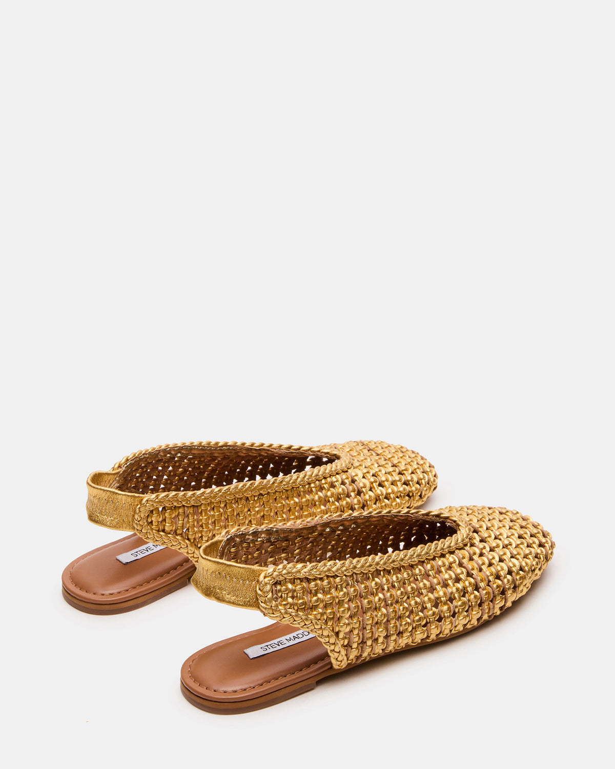 RUMI Gold Leather Woven Slingback Round-Toe Women's Flat | Steve Madden US
