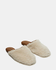 PEARSON Faux Fur Cream Rounded-Toe Slip-On Women's Flat | Steve Madden for Sale