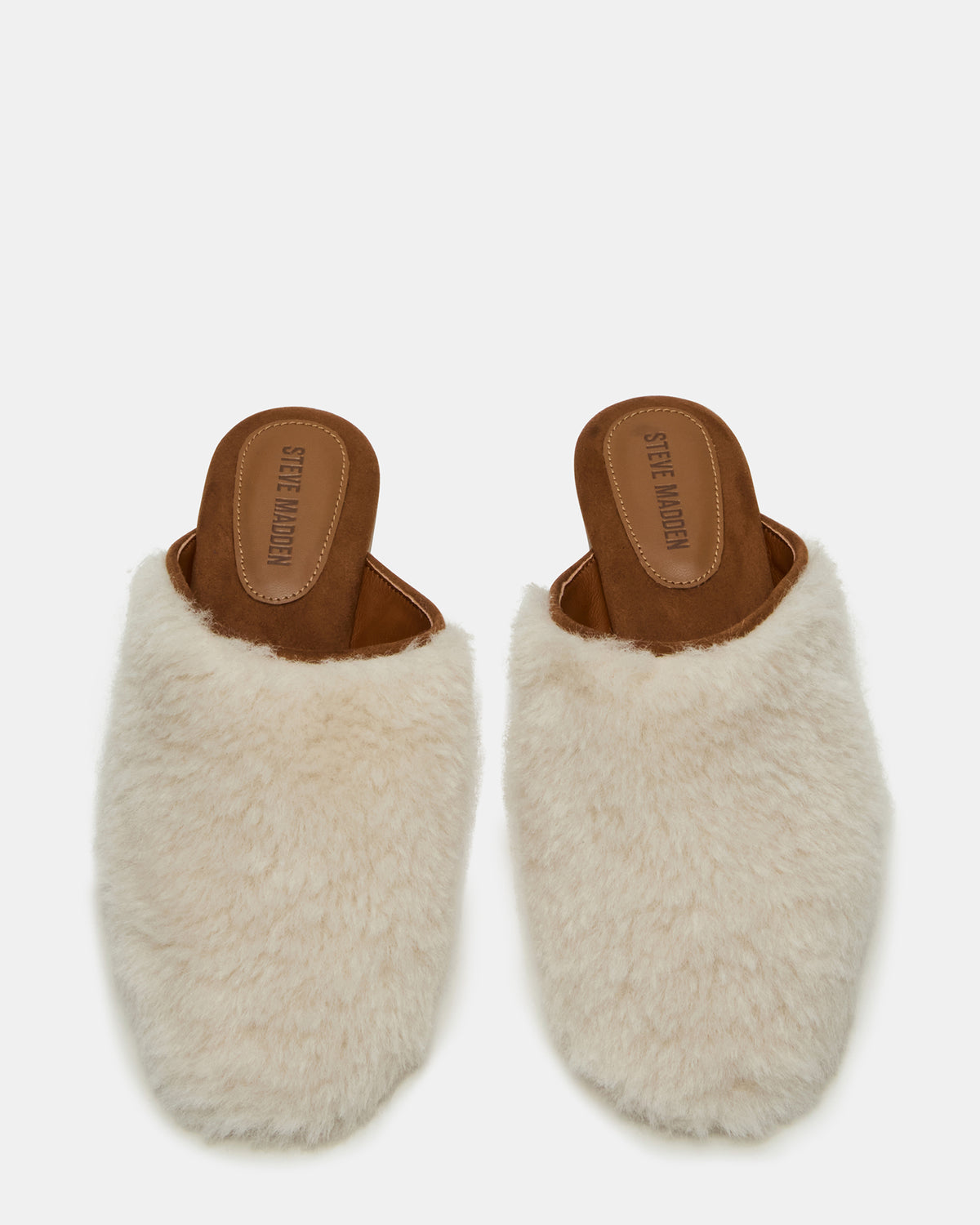 PEARSON Faux Fur Cream Rounded-Toe Slip-On Women's Flat | Steve Madden for Sale