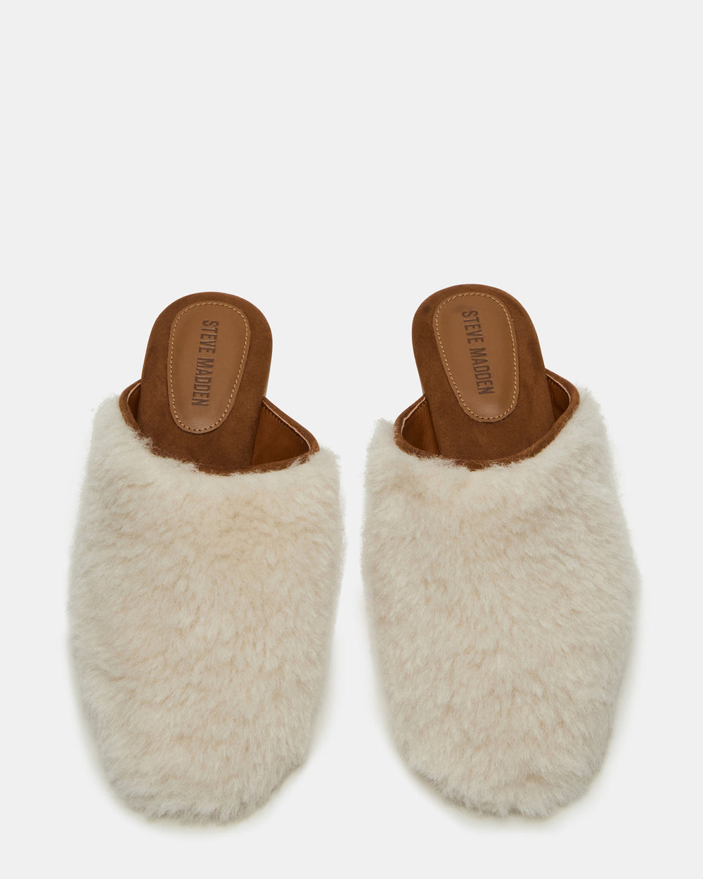 PEARSON Faux Fur Cream Rounded-Toe Slip-On Women's Flat | Steve Madden for Sale