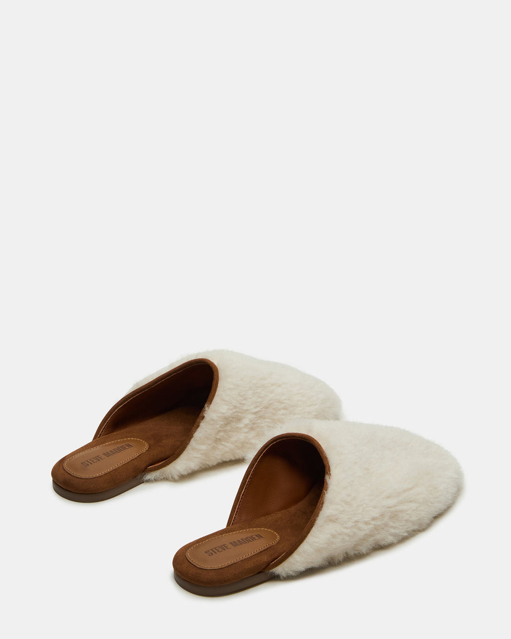 PEARSON Faux Fur Cream Rounded-Toe Slip-On Women's Flat | Steve Madden for Sale