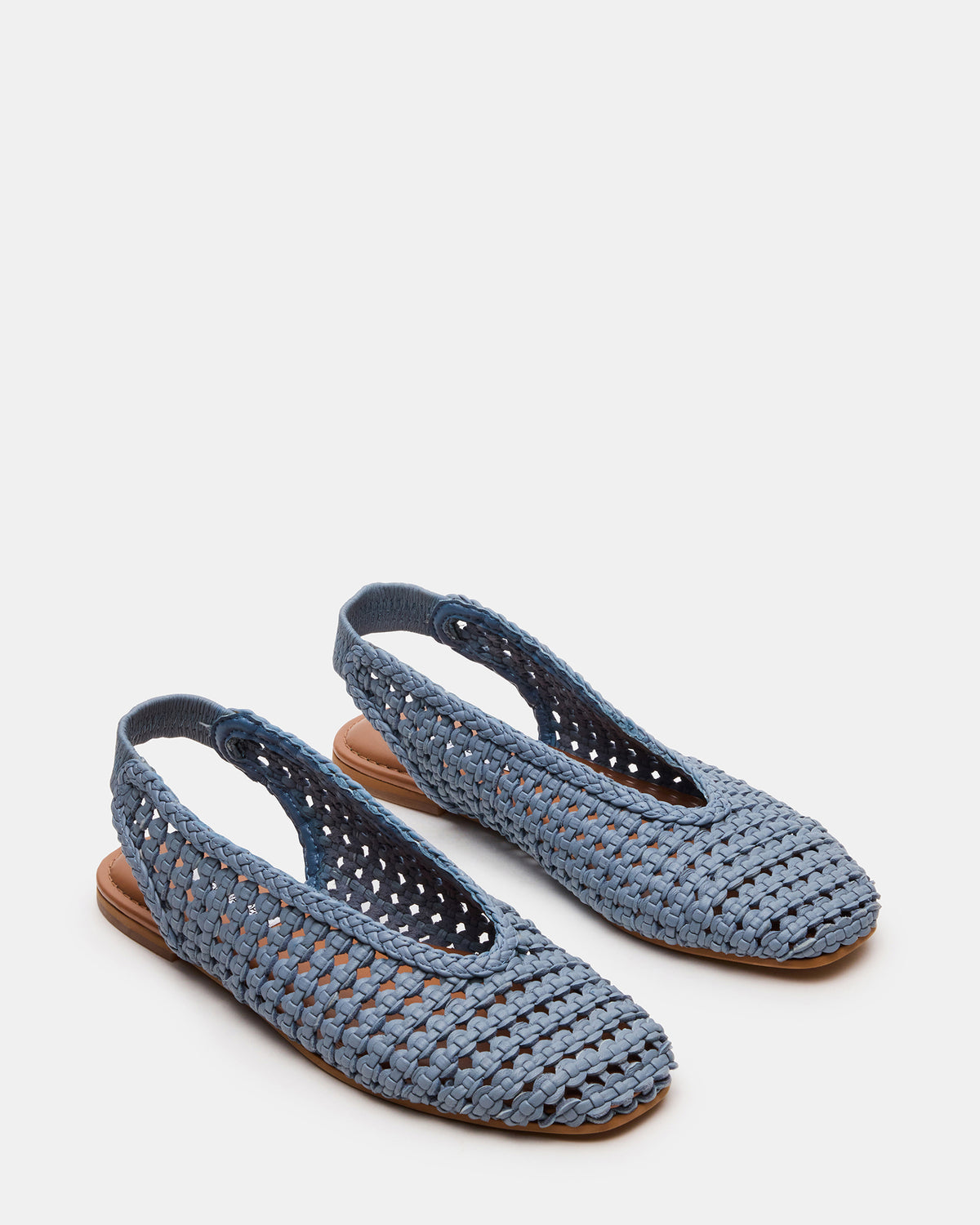 RUMI Blue Leather Woven Slingback Round-Toe Women's Flat | Steve Madden Sale