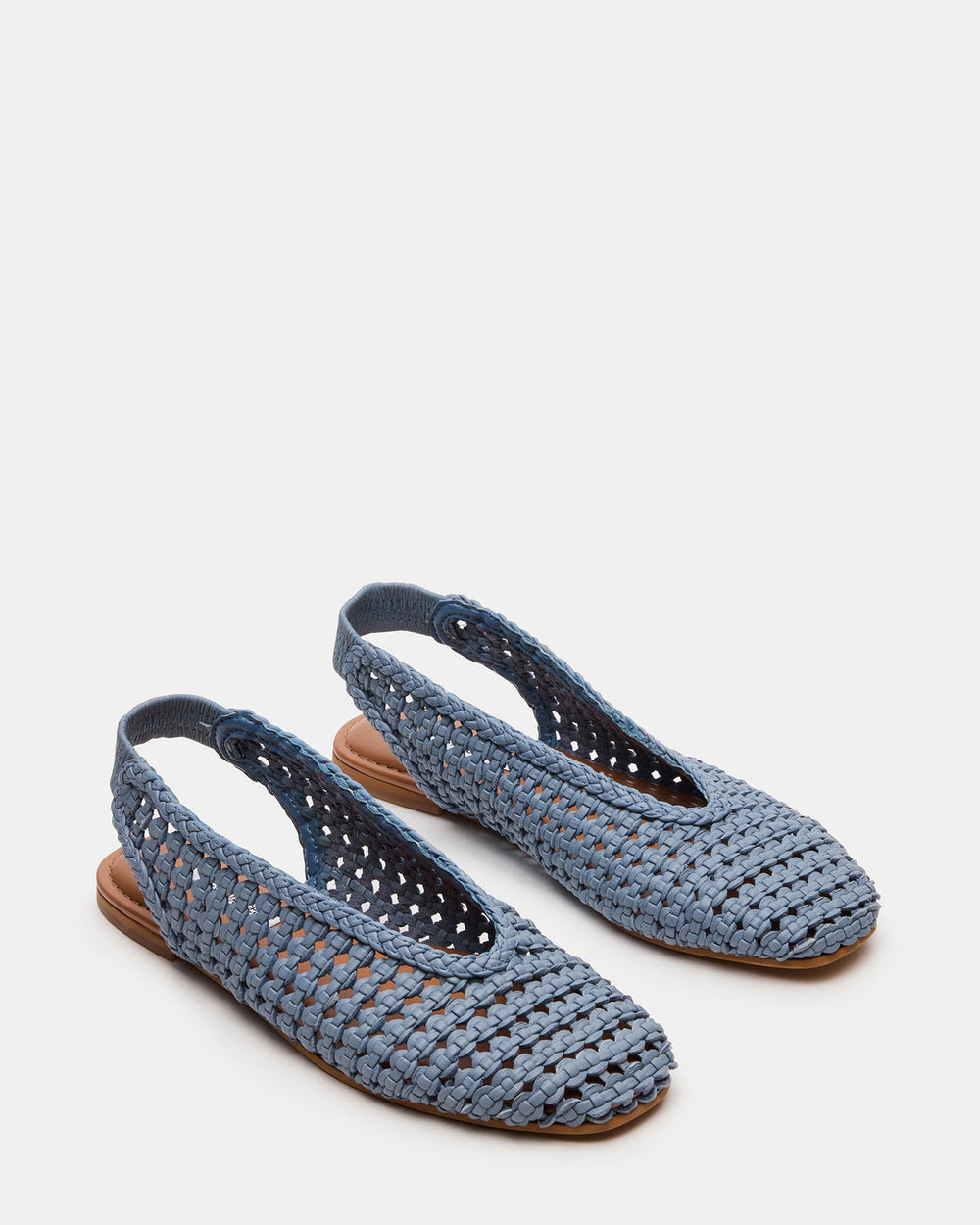 RUMI Blue Leather Woven Slingback Round-Toe Women's Flat | Steve Madden Sale