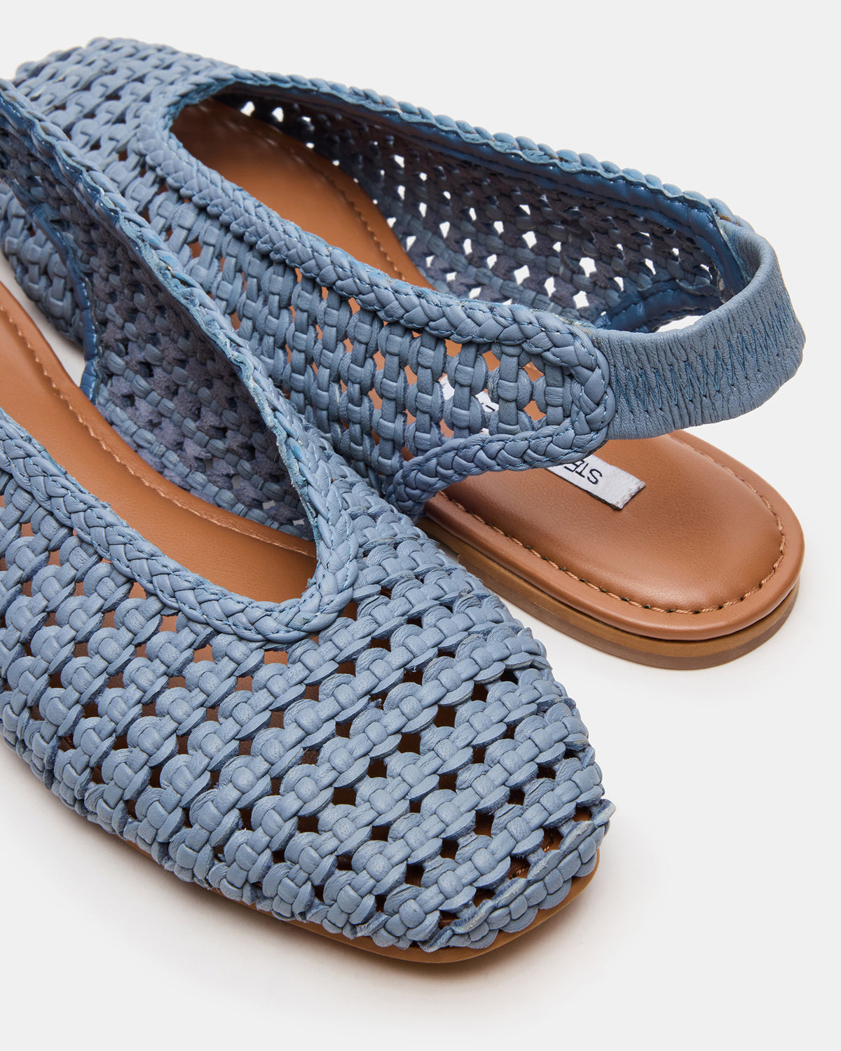 RUMI Blue Leather Woven Slingback Round-Toe Women's Flat | Steve Madden Sale