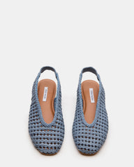 RUMI Blue Leather Woven Slingback Round-Toe Women's Flat | Steve Madden Sale