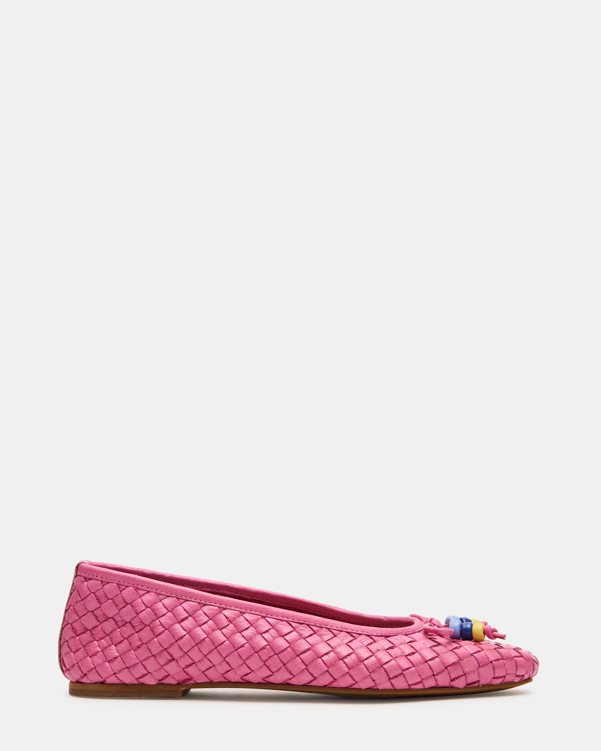DIVY Pink Leather Woven Bow Ballet Round-Toe Women's Flat | Steve Madden on Sale