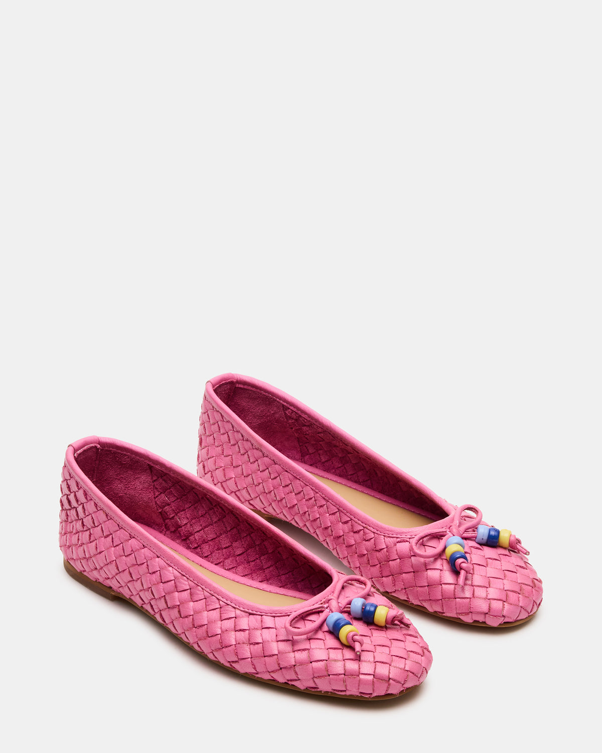 DIVY Pink Leather Woven Bow Ballet Round-Toe Women's Flat | Steve Madden on Sale