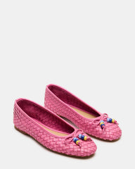 DIVY Pink Leather Woven Bow Ballet Round-Toe Women's Flat | Steve Madden on Sale