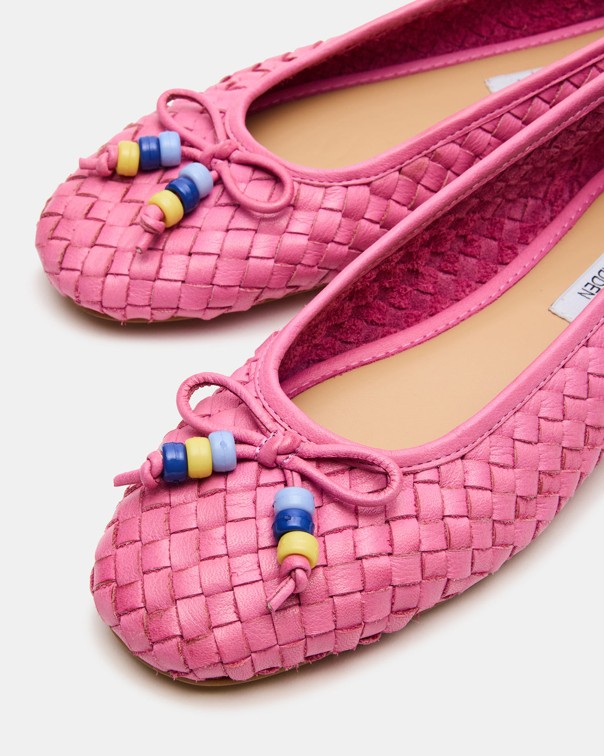 DIVY Pink Leather Woven Bow Ballet Round-Toe Women's Flat | Steve Madden on Sale