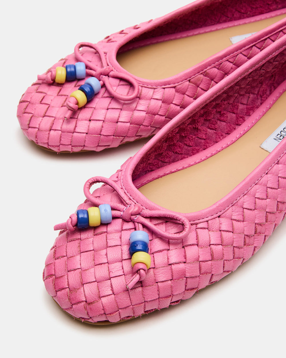 DIVY Pink Leather Woven Bow Ballet Round-Toe Women's Flat | Steve Madden on Sale
