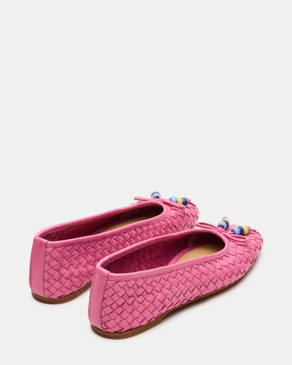 DIVY Pink Leather Woven Bow Ballet Round-Toe Women's Flat | Steve Madden on Sale