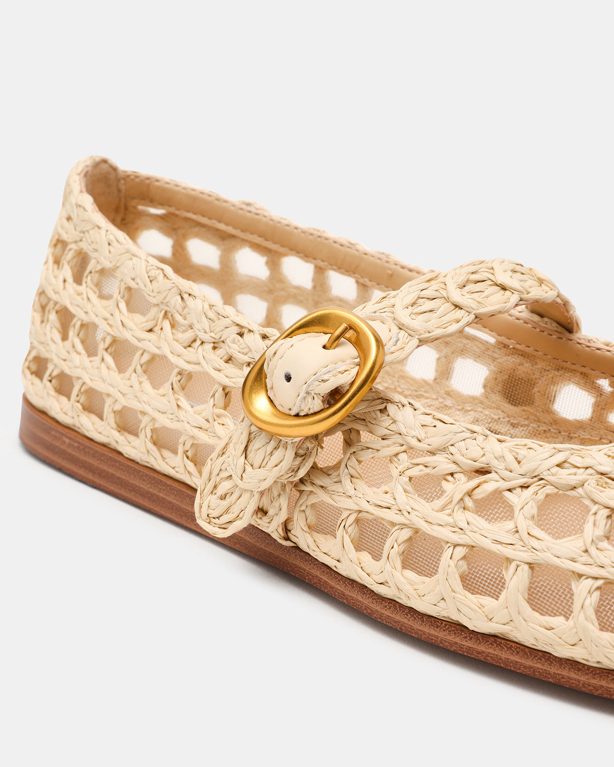 MELODY Natural Raffia Mary Jane Woven Buckle Round-Toe Women's Flat | Steve Madden for Sale