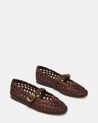 MELODY Brown Raffia Mary Jane Woven Buckle Round-Toe Women's Flat | Steve Madden on Sale
