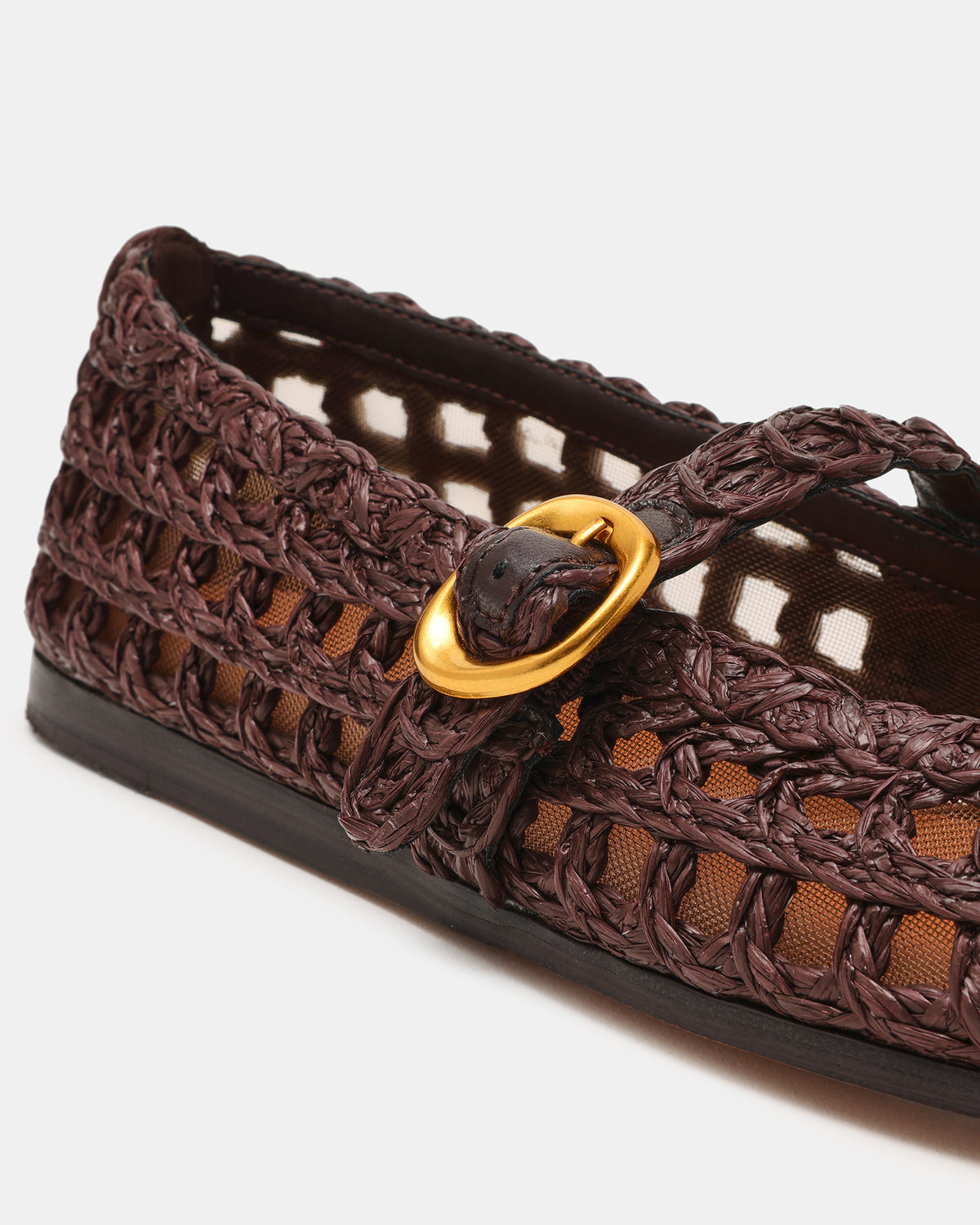 MELODY Brown Raffia Mary Jane Woven Buckle Round-Toe Women's Flat | Steve Madden on Sale