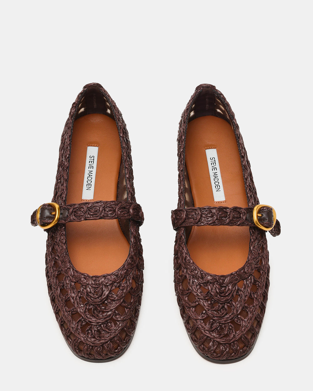 MELODY Brown Raffia Mary Jane Woven Buckle Round-Toe Women's Flat | Steve Madden on Sale