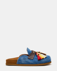 BERNIE Denim Mule Slip-On Footbed Round-Toe Women's Flat | Steve Madden on Sale