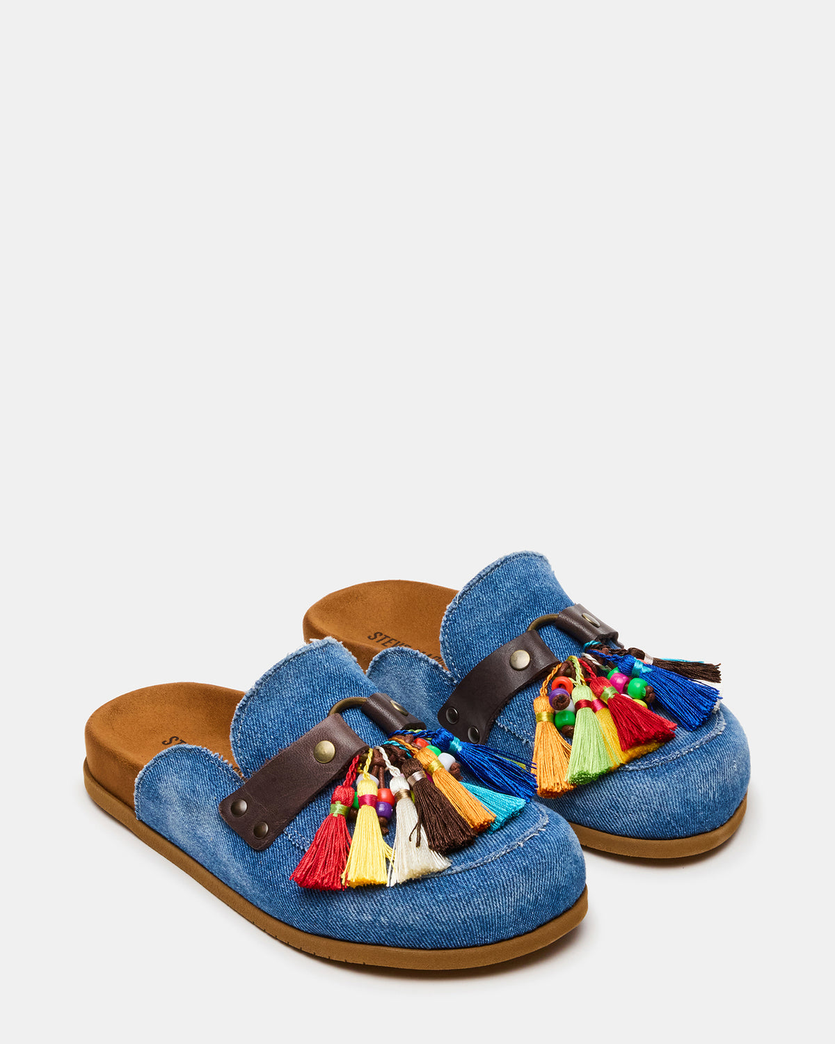 BERNIE Denim Mule Slip-On Footbed Round-Toe Women's Flat | Steve Madden on Sale