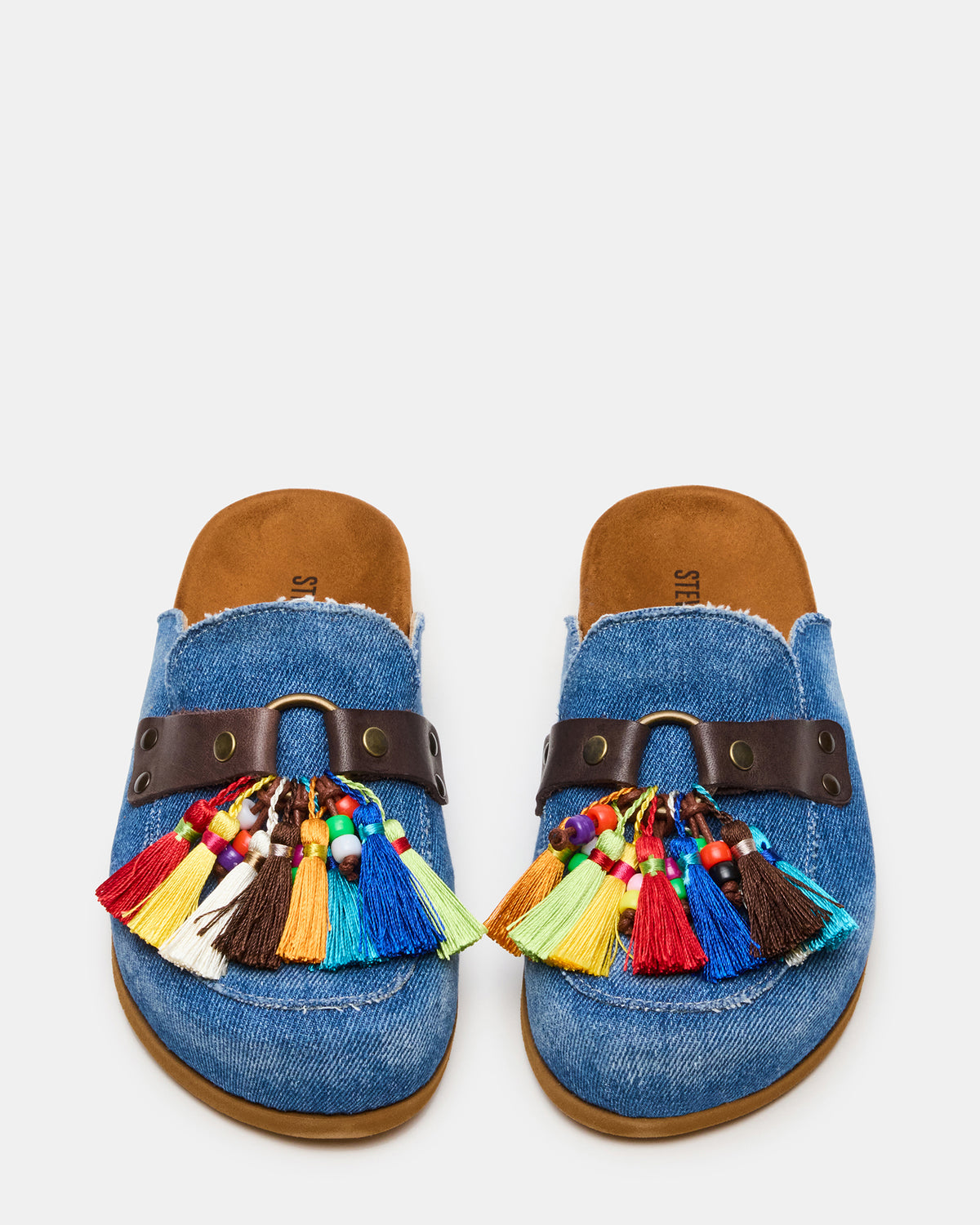 BERNIE Denim Mule Slip-On Footbed Round-Toe Women's Flat | Steve Madden on Sale