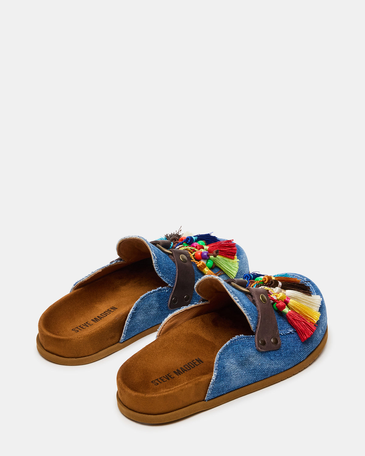 BERNIE Denim Mule Slip-On Footbed Round-Toe Women's Flat | Steve Madden on Sale