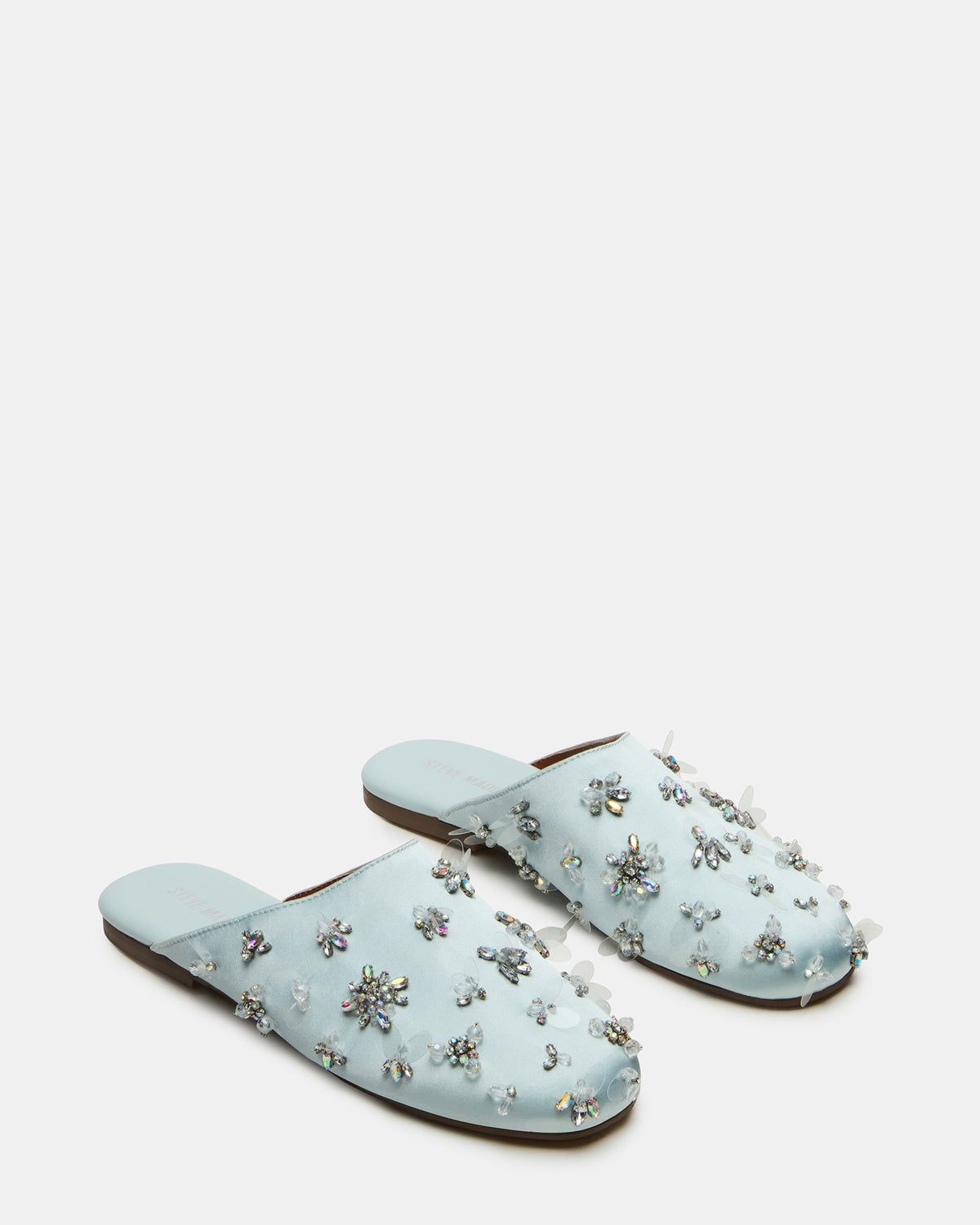 PEARSON Blue Satin Rhinstones Rounded-Toe Slip-On Women's Flat | Steve Madden US