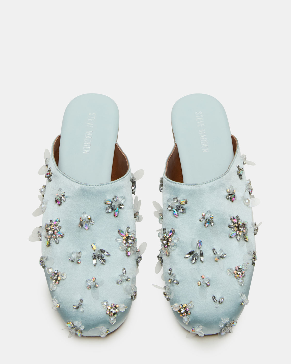 PEARSON Blue Satin Rhinstones Rounded-Toe Slip-On Women's Flat | Steve Madden US