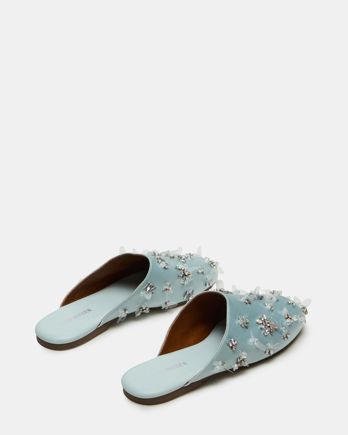 PEARSON Blue Satin Rhinstones Rounded-Toe Slip-On Women's Flat | Steve Madden US