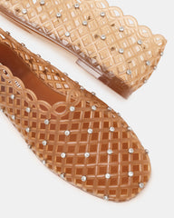 GROVE Tan Rhinestones Square-Toe Jelly Women's Flat | Steve Madden Sale