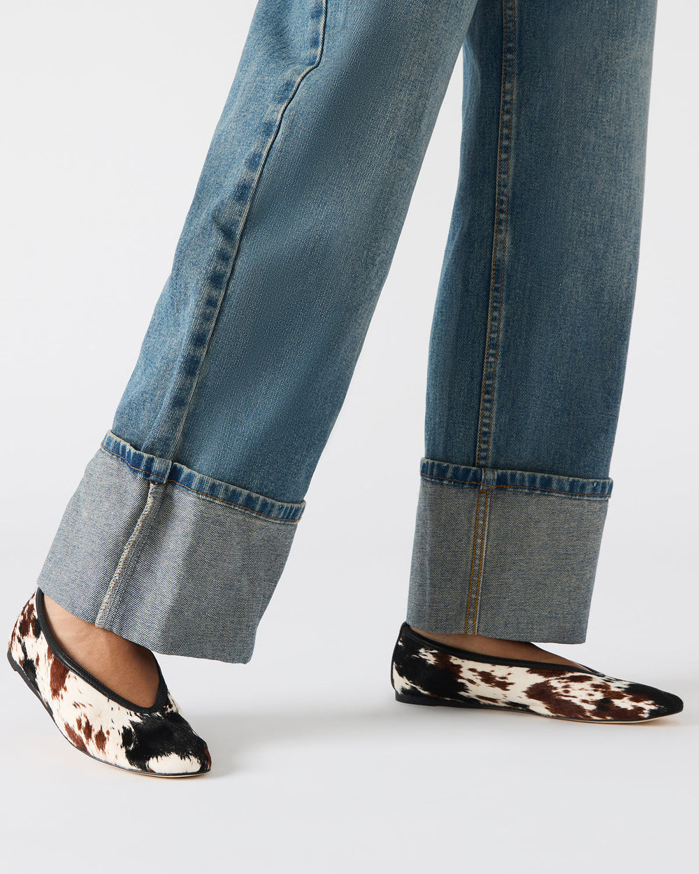 LENI Brown Cow Print Square-Toe Ballet Women's Flat | Steve Madden near me