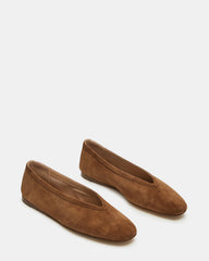 LENI Chestnut Suede Square-Toe Ballet Women's Flat | Steve Madden Sale