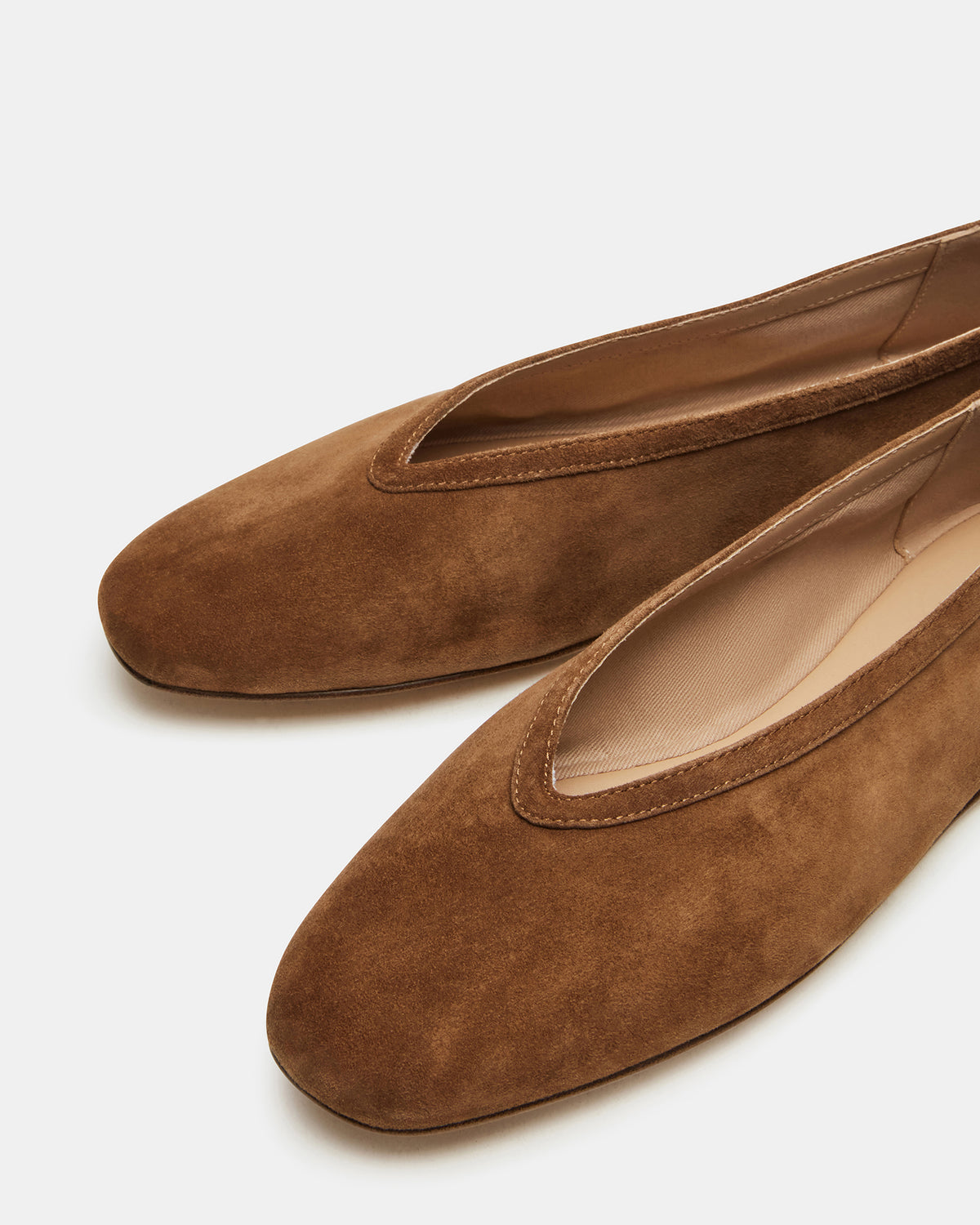 LENI Chestnut Suede Square-Toe Ballet Women's Flat | Steve Madden Sale