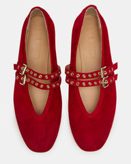 LYDIA Red Suede Square-Toe Mary Jane Ballet Women's Flat | Steve Madden discount