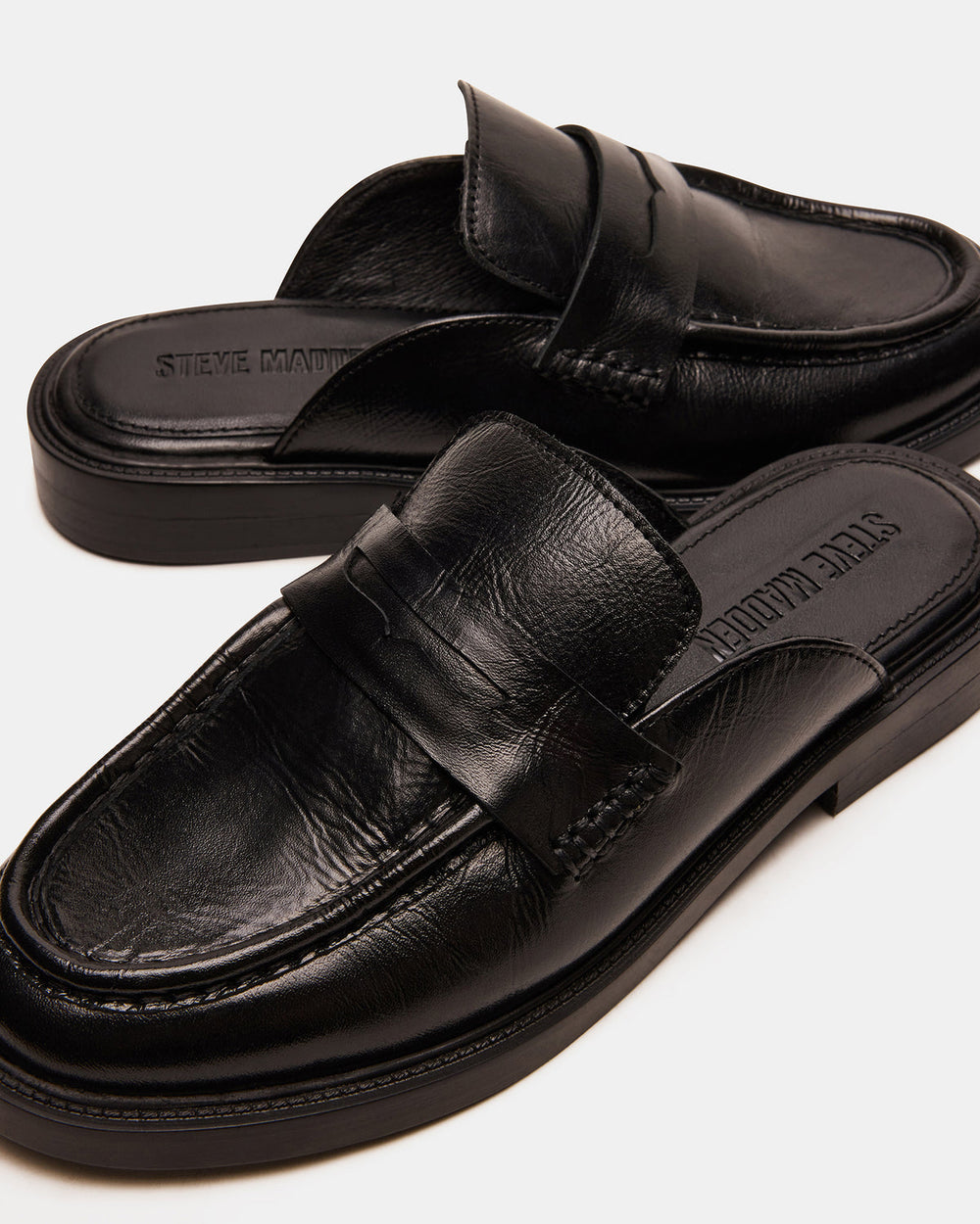 MULBERRY Black Leather Women's Slip-On Mule Flat | Steve Madden US