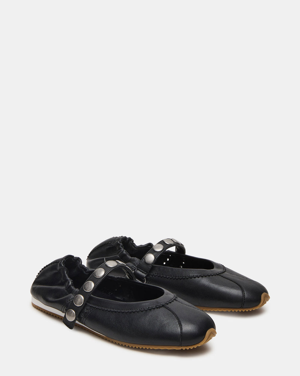 ANAYA Black Leather Studs Mary Jane Ballet Women's Flat | Steve Madden outlet