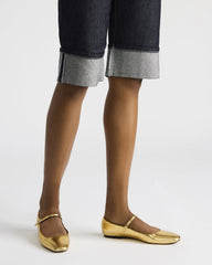 MAPLE Gold Leather Women's Mary Jane Ballet Flat | Steve Madden Sale