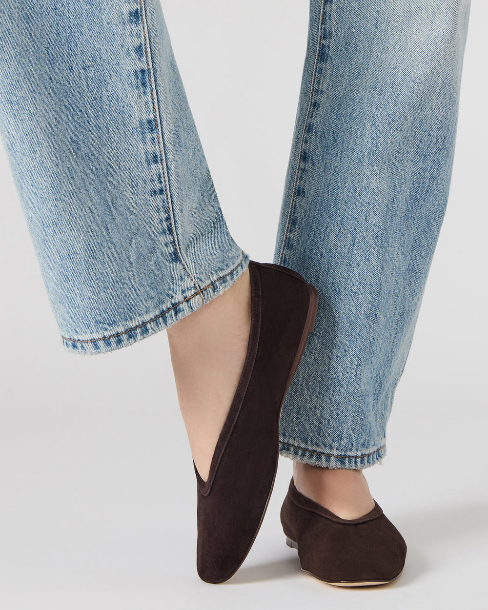 LENI Brown Suede Square-Toe Ballet Women's Flat | Steve Madden US