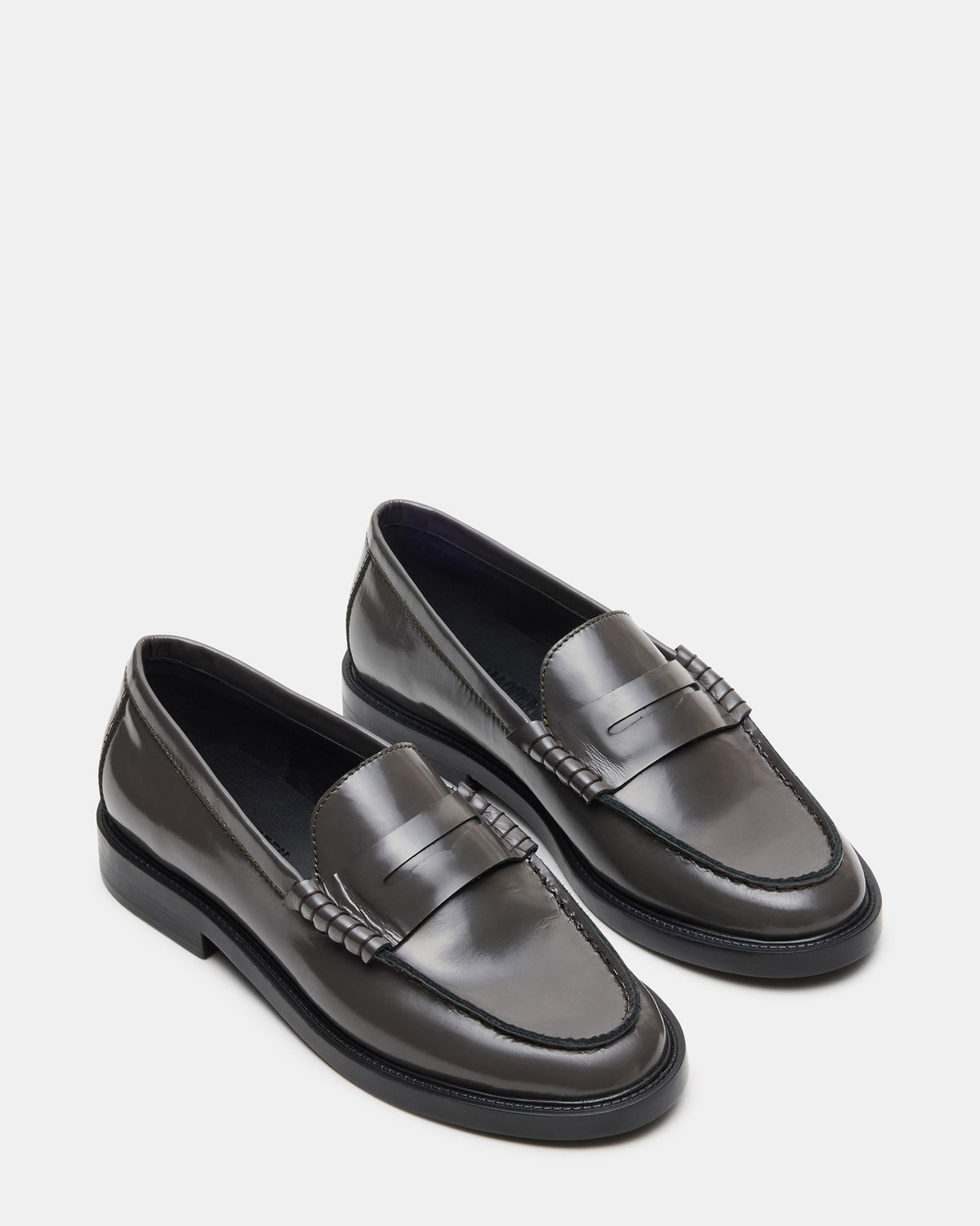 MADISON Grey Leather Women's Penny Loafer | Steve Madden outlet